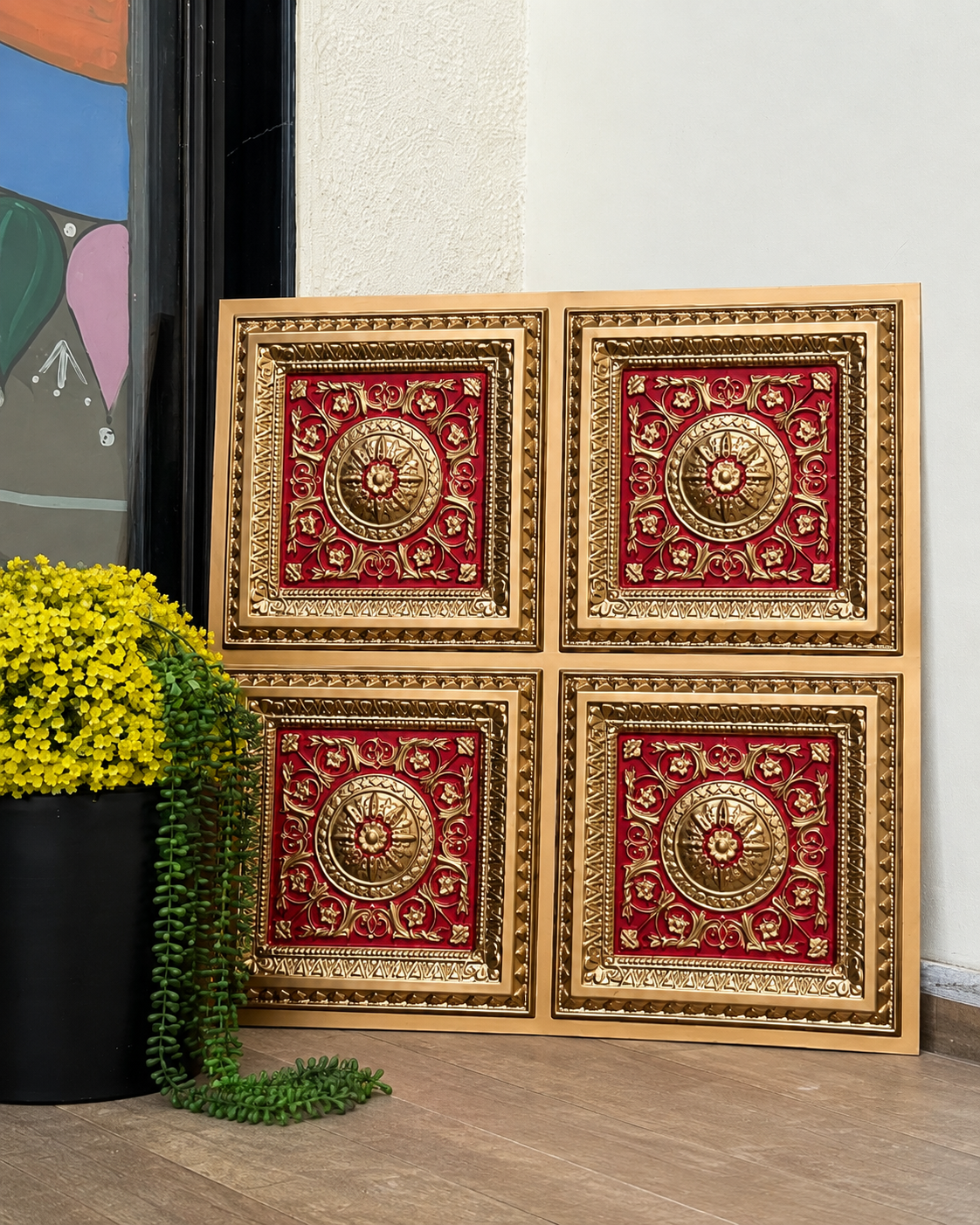 Premium Royal Gold & Red Ganpati Backdrop Panel 1x1